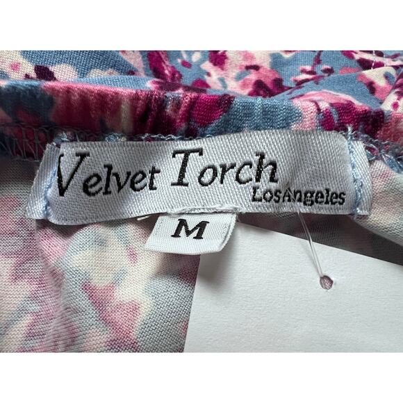 Velvet Torch Womens Medium Blue Pink Floral Long Sleeve Short Dress Swiftie NEW - Picture 3 of 9